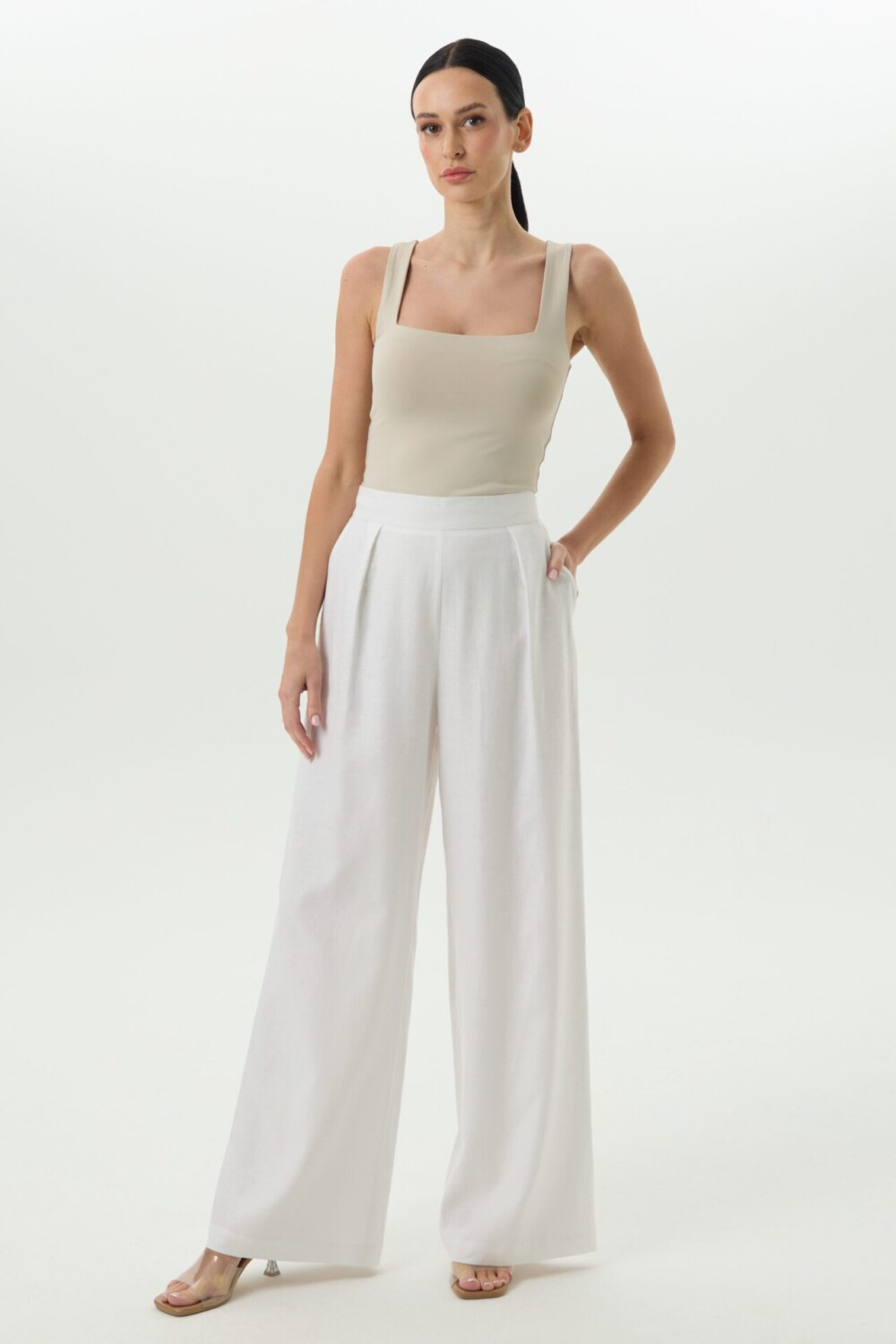 Lininės kelnės su klostėmis Stella – White