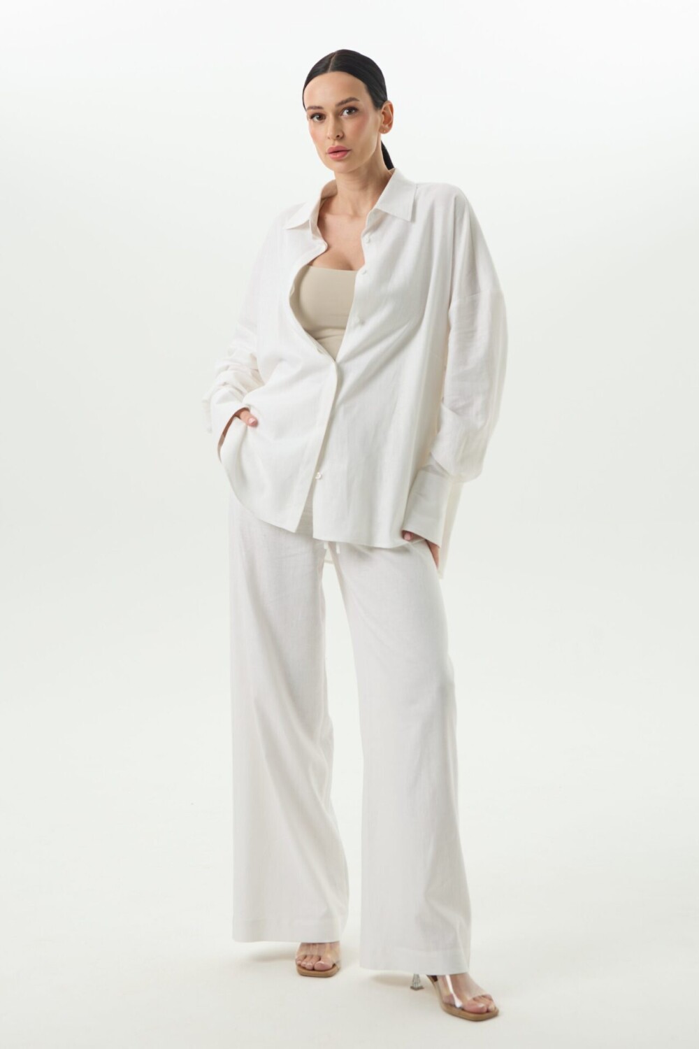 Lininės kelnės Stella – White