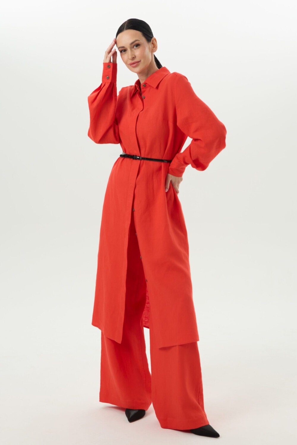 Lininė marškinių tipo suknelė – tunika Stella red