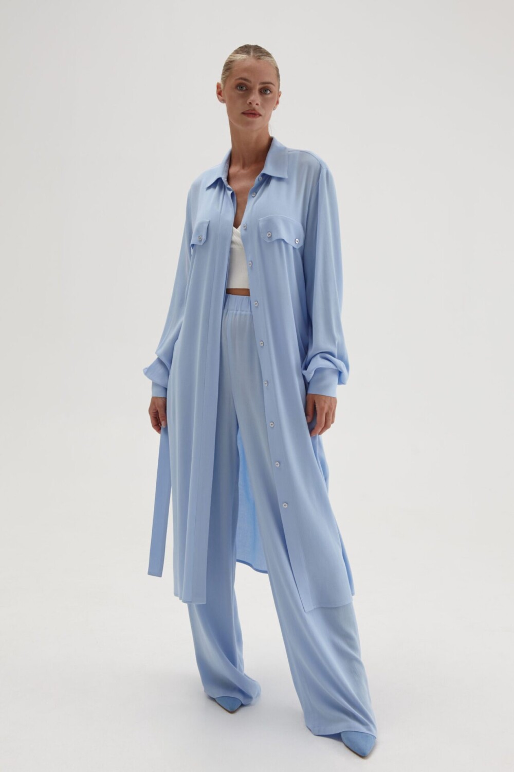 Plačios kelnės aukštu juosmeniu su guma Luna