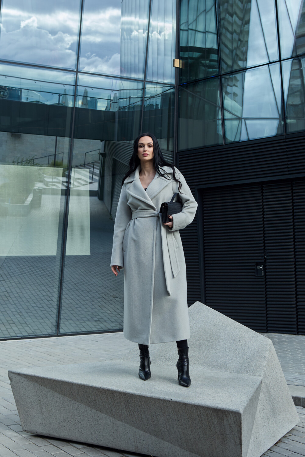 Alpakos vilnos paltas Milena – Light grey